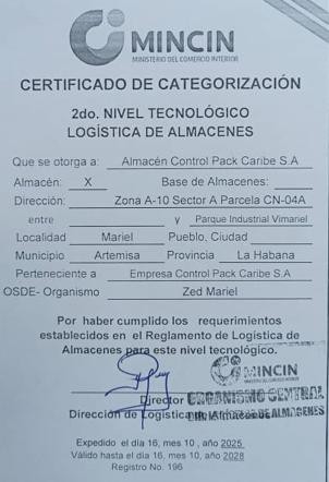 Certificado de Categorización del 2do. Nivel Tecnológico